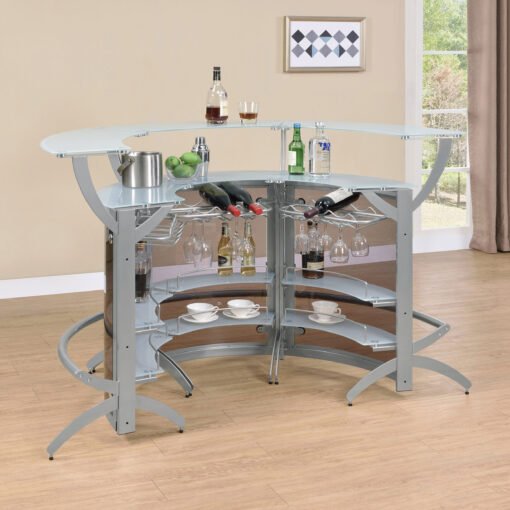 Dallas 3-piece Curved Freestanding Home Bar Cabinet Silver - Image 2