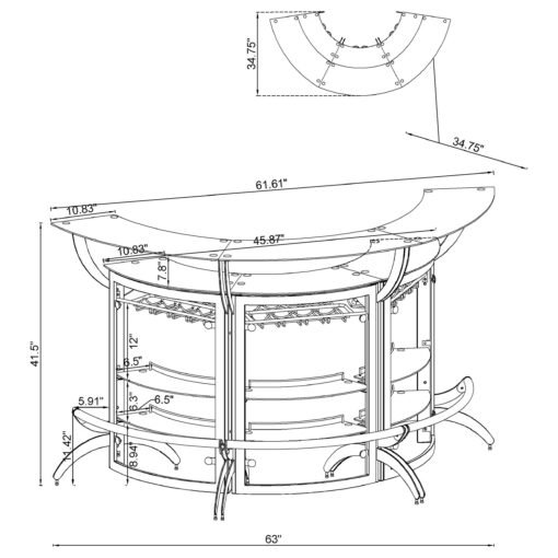 Dallas 3-piece Curved Freestanding Home Bar Cabinet Silver - Image 12