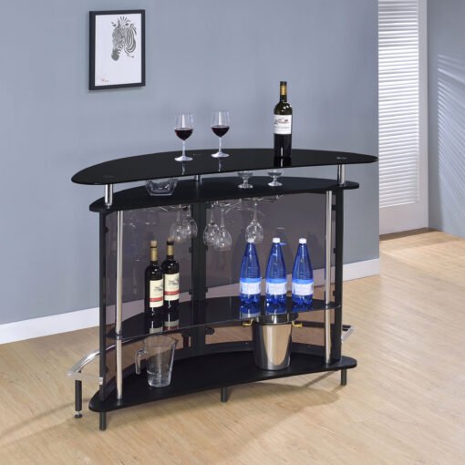 Amarillo Freestanding Glass Top Home Bar Wine Cabinet Black - Image 2