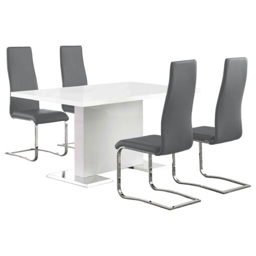 Anges 5-piece Dining Table Set White High Gloss and Grey - Image 2