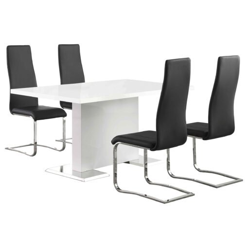 Anges 5-piece Dining Table Set White High Gloss and Black - Image 2