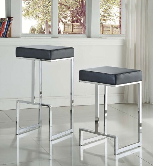 Gervase Square Bar Stool Black and Chrome - Image 7