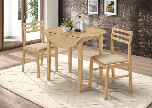 Bucknell 3-piece Round Drop Leaf Dining Table Set Natural - Image 2