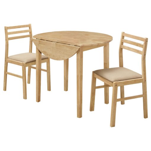 Bucknell 3-piece Round Drop Leaf Dining Table Set Natural - Image 3