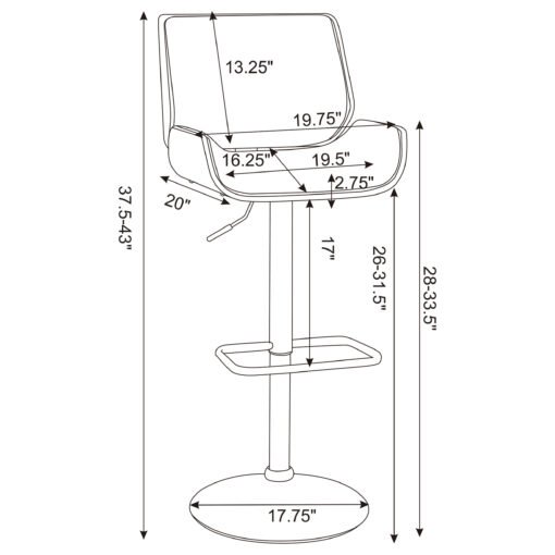 Folsom Upholstered Adjustable Bar Stool Black and Chrome - Image 13