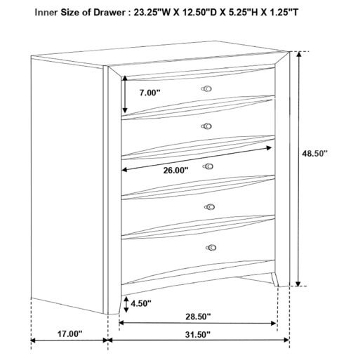 Briana 5-drawer Bedroom Chest Black - Image 4