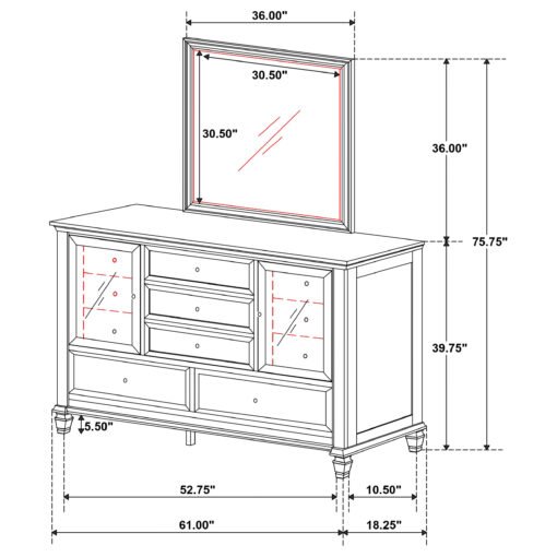 Sandy Beach 11-drawer Dresser with Mirror Cream White - Image 10