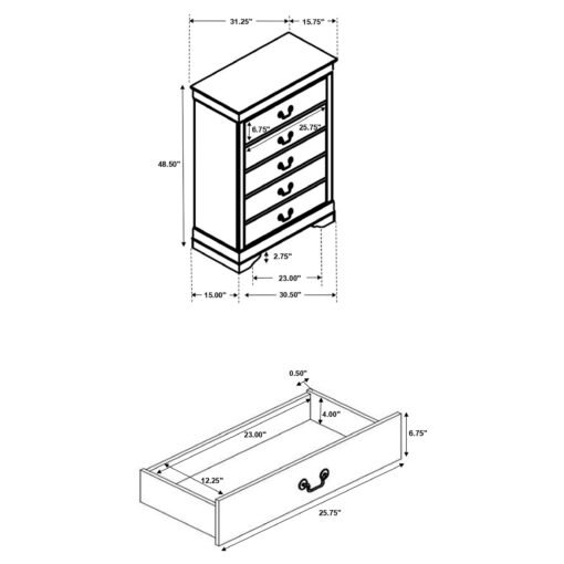 Louis Philippe 5-drawer Bedroom Chest Cappuccino - Image 11