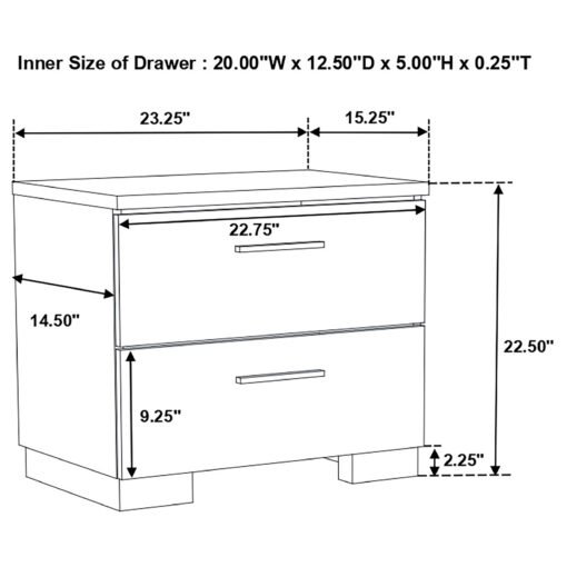 Felicity 2-drawer Nightstand White High Gloss - Image 11