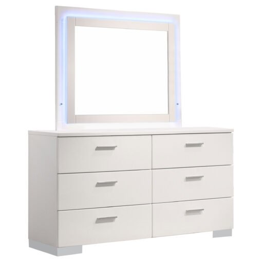 Felicity 6-drawer Dresser with LED Mirror White High Gloss - Image 2