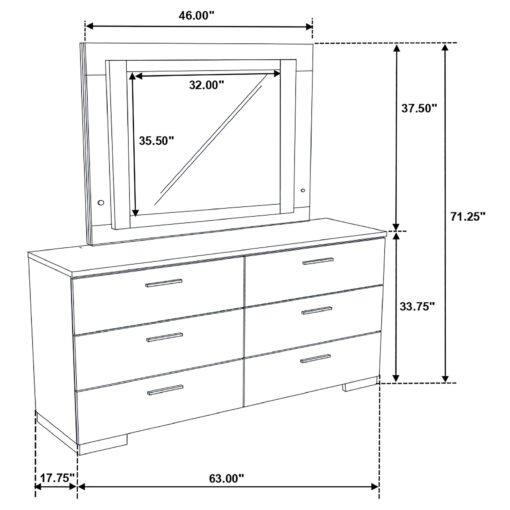 Felicity 6-drawer Dresser with LED Mirror White High Gloss - Image 4