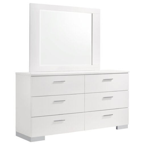 Felicity 6-drawer Wood Dresser with Mirror White High Gloss - Image 2