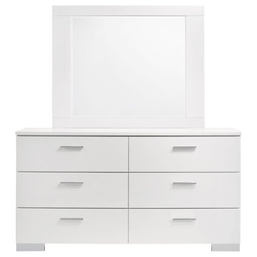 Felicity 6-drawer Wood Dresser with Mirror White High Gloss - Image 3