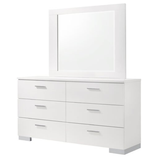 Felicity 6-drawer Wood Dresser with Mirror White High Gloss - Image 4