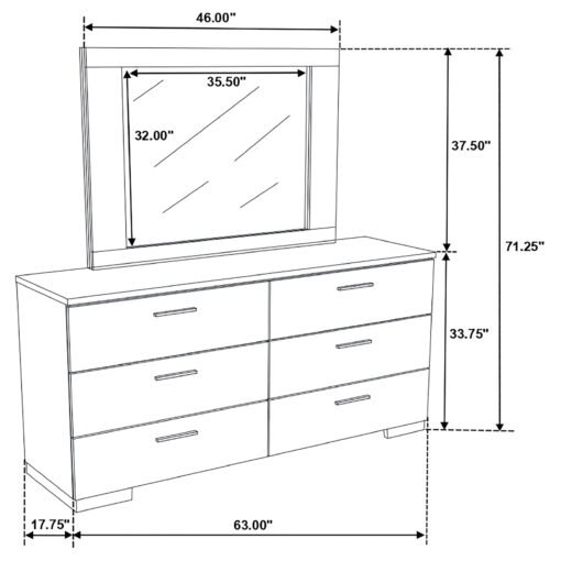 Felicity 6-drawer Wood Dresser with Mirror White High Gloss - Image 11