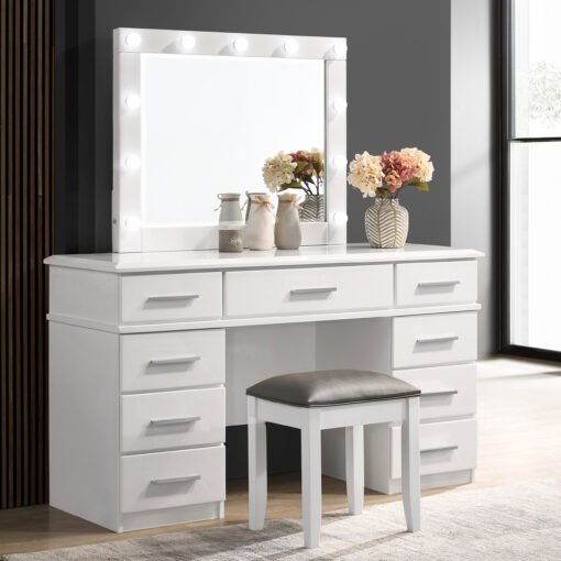 Felicity 9-drawer Vanity Table Lighted Mirror Glossy White - Image 7