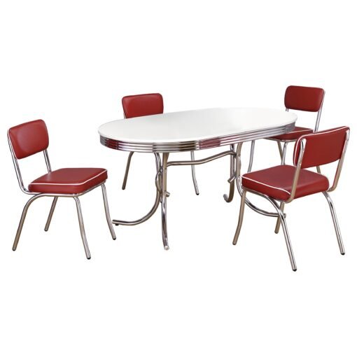 Retro 5-piece Oval Dining Table Set White and Red - Image 2