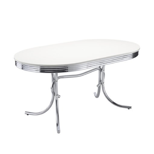 Retro 5-piece Oval Dining Table Set White and Red - Image 3