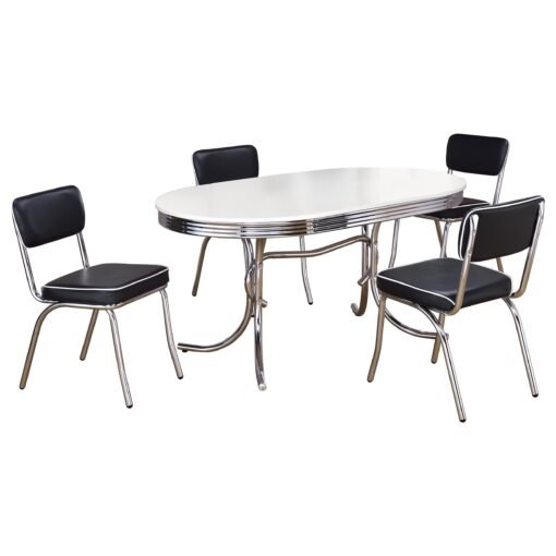 Retro 5-piece Oval Dining Table Set White and Black - Image 2