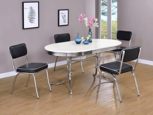 Retro Oval 60-inch Wood Top Dining Table White and Chrome - Image 6