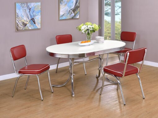 Retro Oval 60-inch Wood Top Dining Table White and Chrome - Image 7
