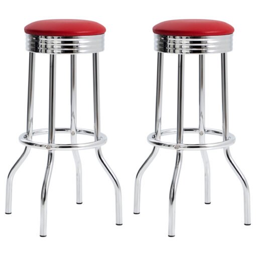 Retro Upholstered Metal Swivel Bar Stool Red (Set of 2) - Image 6
