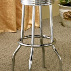 Retro Upholstered Metal Swivel Bar Stool Red (Set of 2)