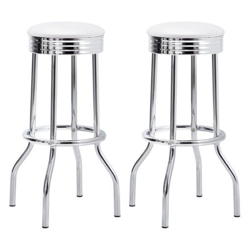Retro Upholstered Metal Swivel Bar Stool White (Set of 2) - Image 2