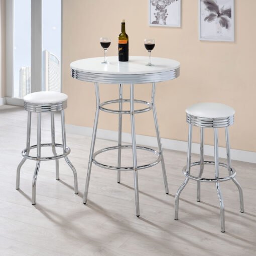 Retro Upholstered Metal Swivel Bar Stool White (Set of 2) - Image 6
