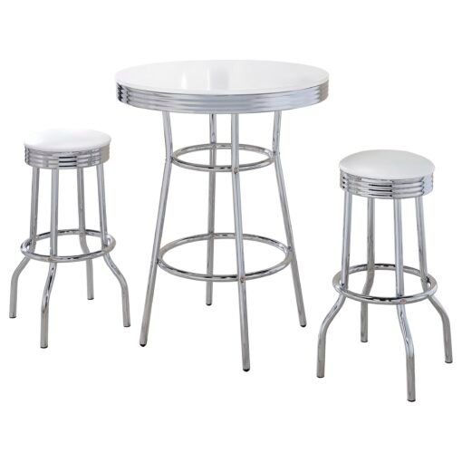 Retro 3-piece Round 1950s Bistro Pub Bar Table Set White - Image 2