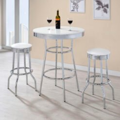 Retro 3-piece Round 1950s Bistro Pub Bar Table Set White