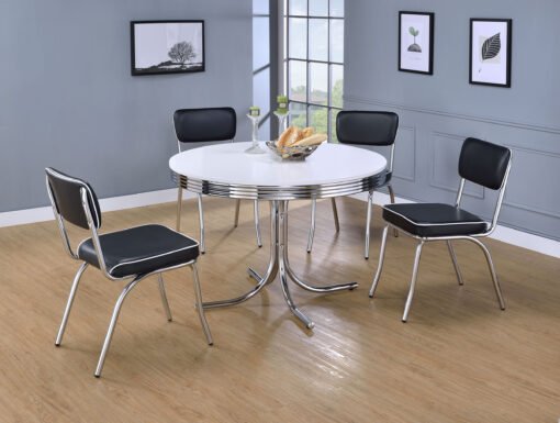 Retro Round 42-inch Wood Top Dining Table White and Chrome - Image 5