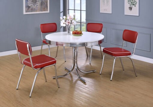 Retro Round 42-inch Wood Top Dining Table White and Chrome - Image 6