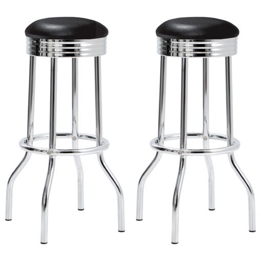 Retro Upholstered Metal Swivel Bar Stool Black (Set of 2) - Image 2