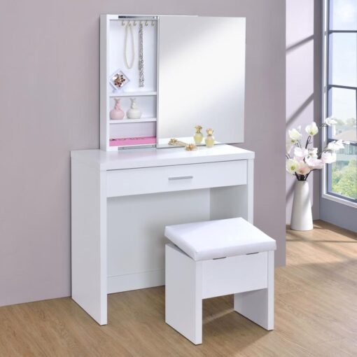 Harvey Vanity Set with Lift-Top Stool White - Image 2