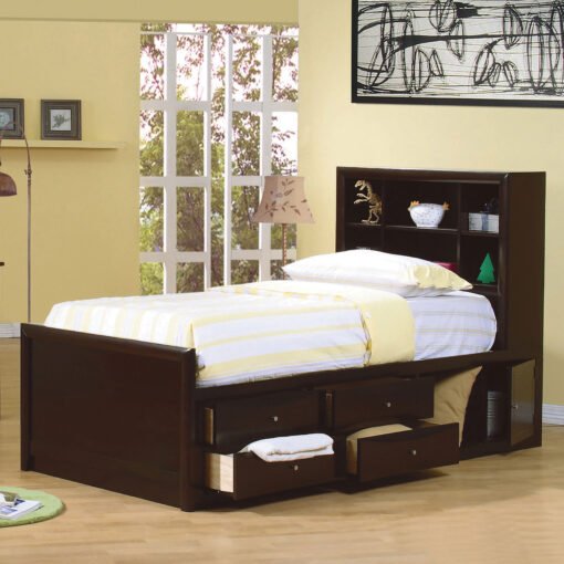 Phoenix Wood Full Storage Bookcase Bed Cappuccino - Image 2