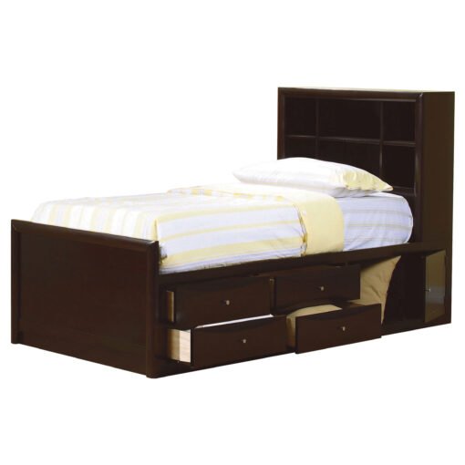 Phoenix Wood Full Storage Bookcase Bed Cappuccino - Image 3