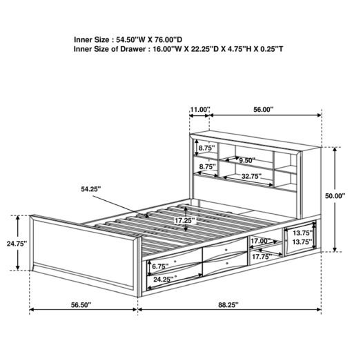 Phoenix Wood Full Storage Bookcase Bed Cappuccino - Image 4