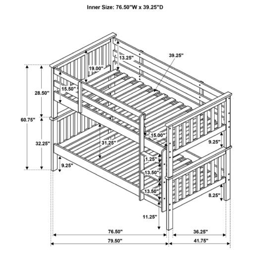 Chapman Wood Twin Over Twin Bunk Bed with Mattress White - Image 5