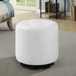 Bowman Round Upholstered Tufted Swivel Ottoman White