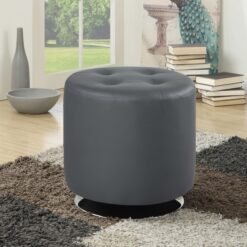 Bowman Round Upholstered Tufted Swivel Ottoman Grey