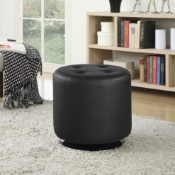 Bowman Round Upholstered Tufted Swivel Ottoman Black