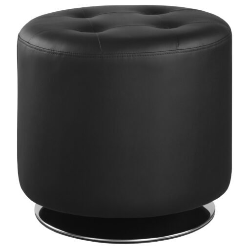 Bowman Round Upholstered Tufted Swivel Ottoman Black - Image 2
