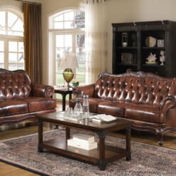 Victoria 2-piece Full Leather Upholstered Sofa Set Brown