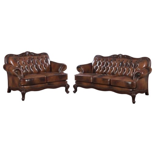 Victoria 2-piece Full Leather Upholstered Sofa Set Brown - Image 2