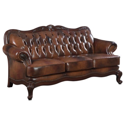 Victoria 2-piece Full Leather Upholstered Sofa Set Brown - Image 3