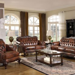 Victoria 3-piece Full Leather Upholstered Sofa Set Brown
