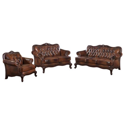 Victoria 3-piece Full Leather Upholstered Sofa Set Brown - Image 2