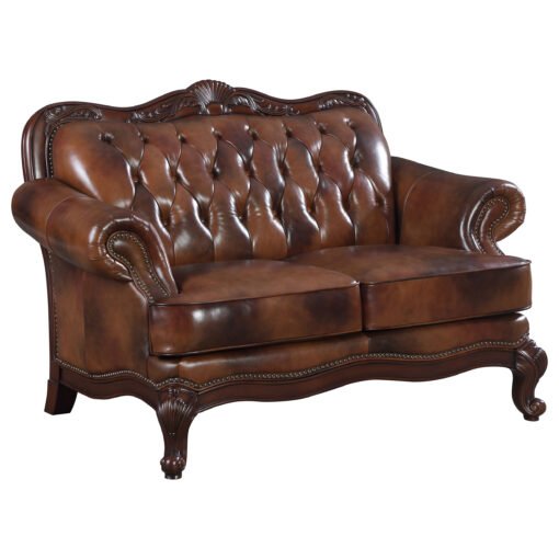 Victoria Full Leather Upholstered Rolled Arm Loveseat Brown - Image 2
