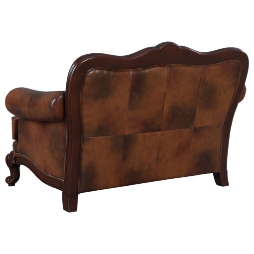 Victoria Full Leather Upholstered Rolled Arm Loveseat Brown - Image 3